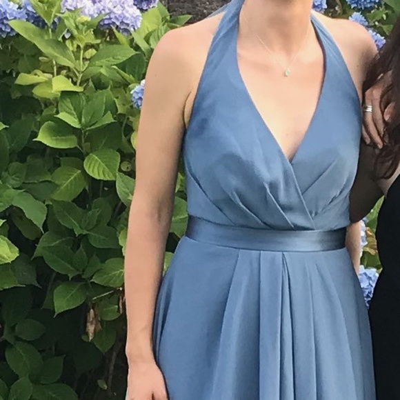 chiffon halter bridesmaid dress with tulle bow